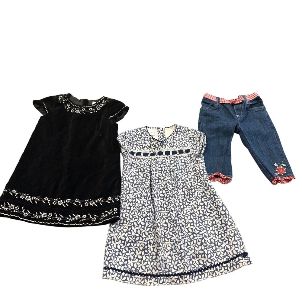 Girls 4T Clothing Lot 3 Pc Vtg Y2K Old Navy Velvet Dress Peking BB Denim EUC